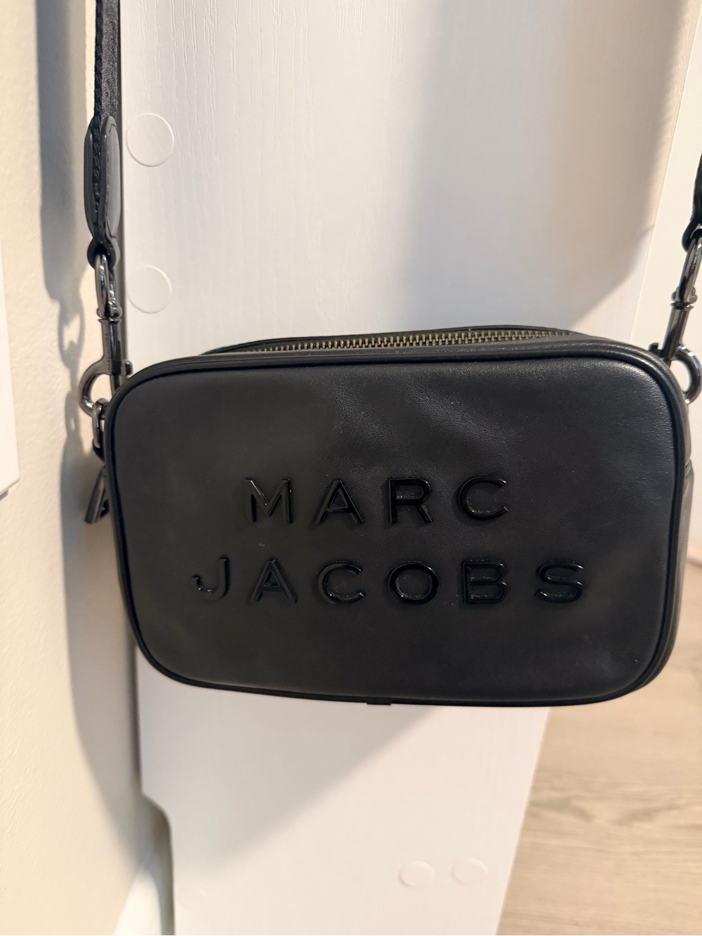 Marc Jacobs Black Embossed Logo Leather Crossbody Camera Bag